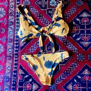 Bikini Set, small Bow Front top, High Waist Bottoms animal print Yellow/black